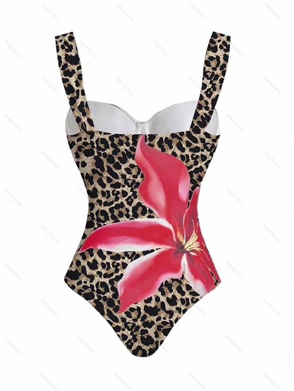 Vacation Couple Outfit Lily Floral Print One-piece Swimsuit Bodycon Skirt and Shirt Set - Brun S | US 4