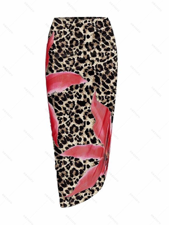 Vacation Couple Outfit Lily Floral Print One-piece Swimsuit Bodycon Skirt and Shirt Set - Brun S | US 4