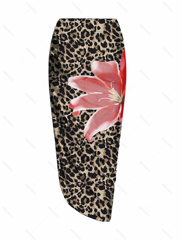 Vacation Couple Outfit Lily Floral Print One-piece Swimsuit Bodycon Skirt and Shirt Set - Brun S | US 4