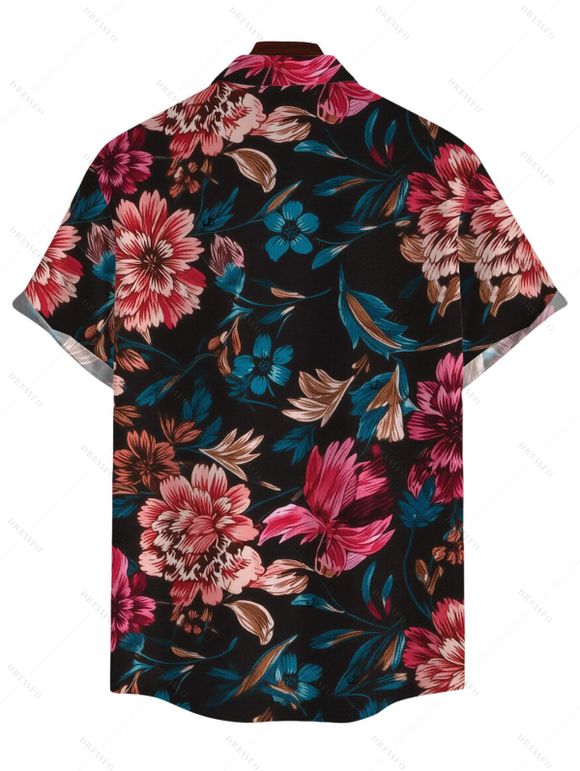 Chemise de vacances pour homme, style rétro, à imprimé floral et feuilles, boutonnée - Grenade rouge 5XL