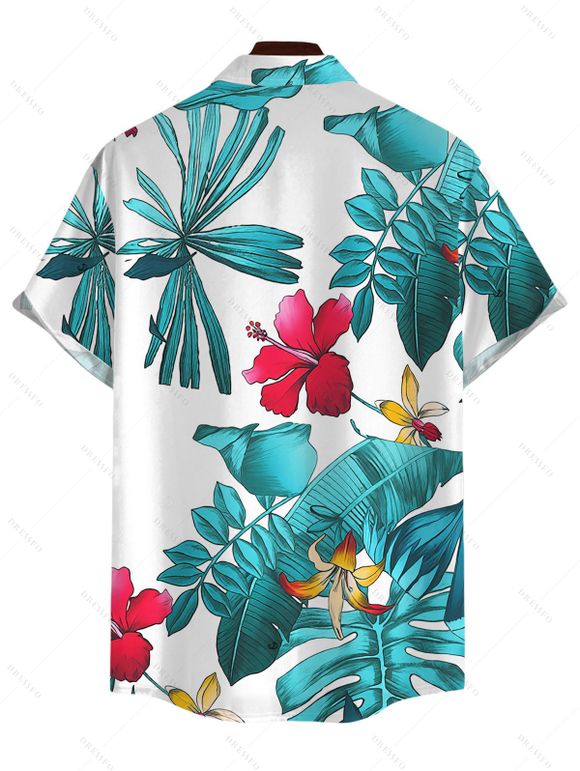 Chemise de vacances pour homme à motif floral tropical et feuilles de jungle, boutonnée - Blanc 5XL