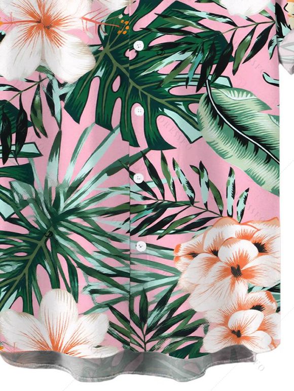 Chemise de vacances pour homme, imprimé floral hawaïen tropical à feuilles d'hibiscus, chemise boutonnée - Rose 5XL