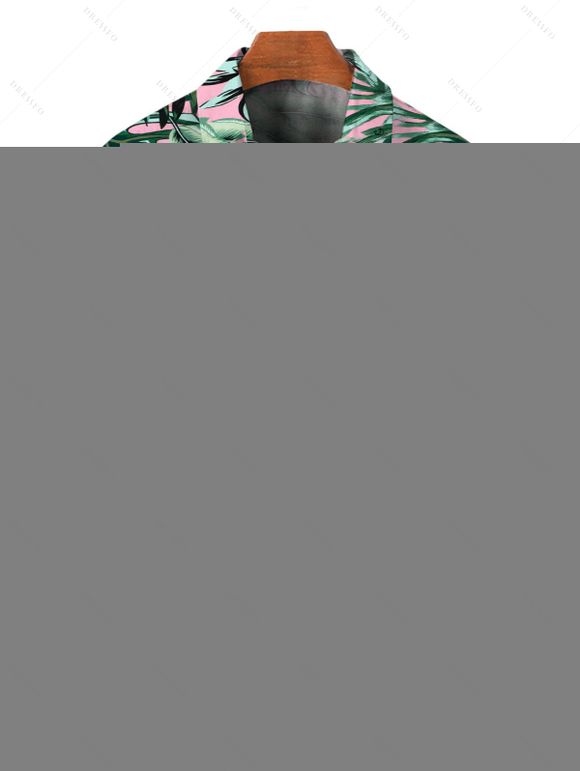 Chemise de vacances pour homme, imprimé floral hawaïen tropical à feuilles d'hibiscus, chemise boutonnée - Rose 5XL