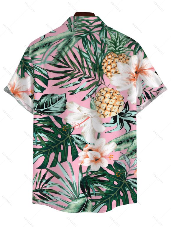 Chemise de vacances pour homme, imprimé floral hawaïen tropical à feuilles d'hibiscus, chemise boutonnée - Rose 5XL