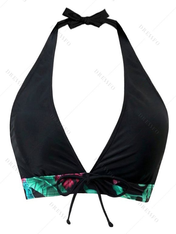 Ensemble de maillot de bain tankini de vacances avec nœud papillon, dos nu, motif floral tropical et feuilles de jungle, shorty - Noir L | US 8