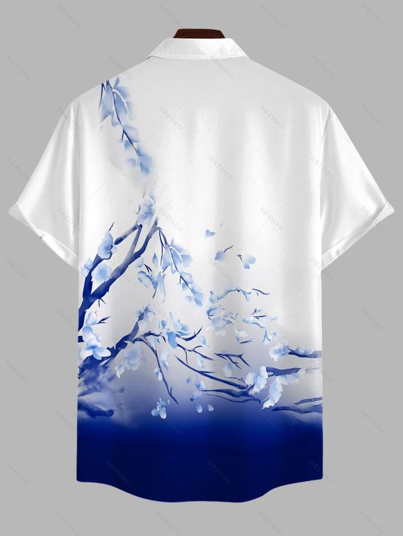 Chemise à manches retroussées pour homme, à imprimé floral, boutonnée, manches courtes, style décontracté. - Bleu 4XL