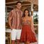 Bohemian Couple Outfit Zig Zag Ethnic Print Layered Dress and Shirt Drawstrings Shorts Set - Orange S | US 4