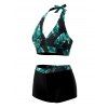 Ensemble de maillot de bain tankini de vacances, imprimé de feuilles tropicales, dos nu et shorty - Vert XL | US 10