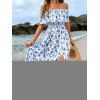 Vacation Couple Outfit Ditsy Floral Patten Off the Shoulder Slit Dress and Shirt Set - Blanc S | US 4