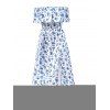 Vacation Couple Outfit Ditsy Floral Patten Off the Shoulder Slit Dress and Shirt Set - Blanc S | US 4