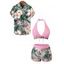 Vacation Couple Outfit Tropical Hibiscus Floral Leaf Print Bowknot Halter Tankini Swimsuit and Shirt Set - Rose S | US 4