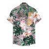 Vacation Couple Outfit Tropical Hibiscus Floral Leaf Print Bowknot Halter Tankini Swimsuit and Shirt Set - Rose S | US 4