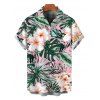 Vacation Couple Outfit Tropical Hibiscus Floral Leaf Print Bowknot Halter Tankini Swimsuit and Shirt Set - Rose S | US 4