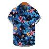 Vacation Couple Outfit Hibiscus Floral Leaf Print Twisted Cinched Swimsuit and Shirt Set - Bleu Ciel S | US 4