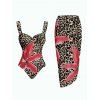 Vacation Couple Outfit Lily Floral Print One-piece Swimsuit Bodycon Skirt and Shirt Set - Brun S | US 4