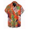 Chemise de vacances pour homme, imprimé tropical à feuilles de palmier, boutonnée - Orange 5XL