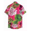 Chemise de vacances pour homme, imprimé tropical à feuilles de palmier, boutonnée - Rouge Rose 5XL
