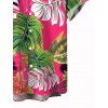 Chemise de vacances pour homme, imprimé tropical à feuilles de palmier, boutonnée - Rouge Rose 5XL