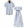 Vacation Couple Outfit Ditsy Floral Patten Off the Shoulder Slit Dress and Shirt Set - Blanc S | US 4
