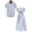 Vacation Couple Outfit Ditsy Floral Patten Off the Shoulder Slit Dress and Shirt Set - Blanc S | US 4
