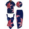 Vacation Couple Outfit Lily Floral Print One-piece Swimsuit Bodycon Skirt and Shirt Set - Bleu profond S | US 4