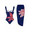 Vacation Couple Outfit Lily Floral Print One-piece Swimsuit Bodycon Skirt and Shirt Set - Bleu profond S | US 4