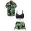 Vacation Couple Outfit Bright Color Cinched Palm Leaf Print Boyshorts Bikini Swimsuit and Shirt Set - Noir S | US 4