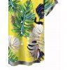 Vacation Couple Outfit Bright Color Cinched Palm Leaf Print Boyshorts Bikini Swimsuit and Shirt Set - Jaune S | US 4