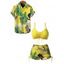 Vacation Couple Outfit Bright Color Cinched Palm Leaf Print Boyshorts Bikini Swimsuit and Shirt Set - Noir S | US 4