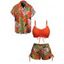 Vacation Couple Outfit Bright Color Cinched Palm Leaf Print Boyshorts Bikini Swimsuit and Shirt Set - Noir S | US 4