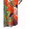 Vacation Couple Outfit Bright Color Cinched Palm Leaf Print Boyshorts Bikini Swimsuit and Shirt Set - Orange S | US 4
