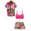 Vacation Couple Outfit Bright Color Cinched Palm Leaf Print Boyshorts Bikini Swimsuit and Shirt Set - Noir S | US 4