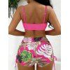 Vacation Couple Outfit Bright Color Cinched Palm Leaf Print Boyshorts Bikini Swimsuit and Shirt Set - Rouge Rose S | US 4