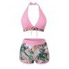 Ensemble de maillot de bain tankini de vacances, imprimé floral hibiscus, nœud papillon, dos nu et shorty - Rose XXL | US 12