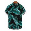 Chemise de vacances pour homme à imprimé de feuilles tropicales, boutonnée - Turquoise Foncée 4XL