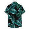 Chemise de vacances pour homme à imprimé de feuilles tropicales, boutonnée - Turquoise Foncée 4XL