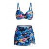 Ensemble de maillots de bain tankini de vacances à imprimé floral hawaïen hibiscus et feuilles, jupe torsadée et froncée - Bleu Ciel XL | US 10