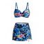Ensemble de maillots de bain tankini de vacances à imprimé floral hawaïen hibiscus et feuilles, jupe torsadée et froncée - Bleu Ciel XL | US 10