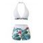 Ensemble de maillot de bain tankini de vacances avec nœud papillon, dos nu, motif floral tropical et feuilles de jungle, shorty - Blanc XXL | US 12