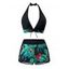 Ensemble de maillot de bain tankini de vacances avec nœud papillon, dos nu, motif floral tropical et feuilles de jungle, shorty - Blanc XXL | US 12