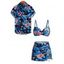 Vacation Couple Outfit Hibiscus Floral Leaf Print Twisted Cinched Swimsuit and Shirt Set - Bleu Ciel S | US 4