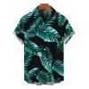 Vacation Couple Outfit Tropical Plant Leaf Print Halter Boyshorts Tankini Swimsuit and Shirt Set - Turquoise Foncée S | US 4