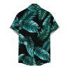 Vacation Couple Outfit Tropical Plant Leaf Print Halter Boyshorts Tankini Swimsuit and Shirt Set - Turquoise Foncée S | US 4