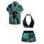Vacation Couple Outfit Bowknot Halter Tropical Floral Leaf Pattern Swimsuit and Shirt Set - Blanc S | US 4