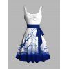 Sweetheart Neck Plum Blossom Ombre Print Ruched Bust Tank Belt Summer Dress