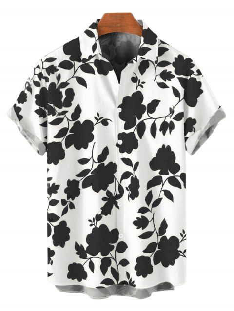 Chemise de vacances pour homme, imprimé floral et silhouette de feuilles, boutonnée