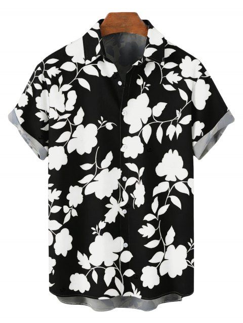Chemise de vacances pour homme, imprimé floral et silhouette de feuilles, boutonnée