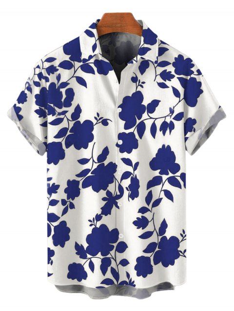 Chemise de vacances pour homme, imprimé floral et silhouette de feuilles, boutonnée