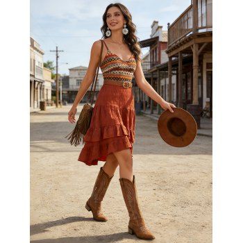 Bohemian Couple Outfit Zig Zag Ethnic Print Layered Dress and Shirt Set