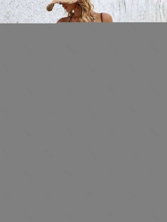 Robe de vacances minimaliste à motif de feuilles, découpe torsadée, fente, dos nu - Noir XL | US 10